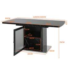 Modern Rectangular Dining Table, 120cm-160cm, Extendable, With Printed Black Marble Top + MDF X-Shaped Table Leg With Metal Base - Black + Glass + MDF+Steel + Primary Living Space - View 8