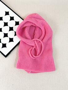 1件女士抽绳仿领拉法帽，户外滑雪保暖针织面颈防护连帽斗篷，适合冬季防寒，颜色和款式随机发货，圣诞礼物 - 抽繩粉紅色 - 查看 3