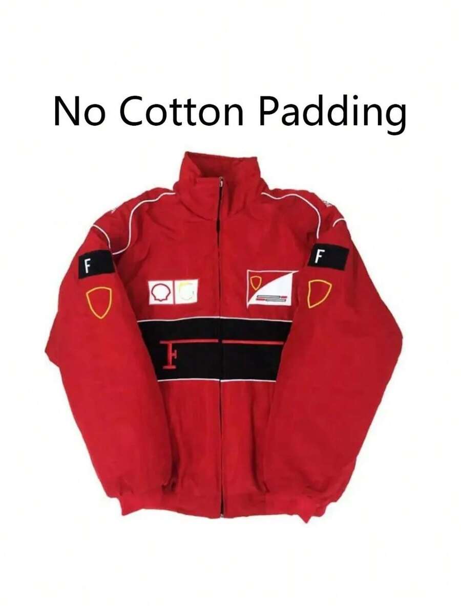 Vintage American Motorcycle Jacket, F1 Themed Embroidery, Lightweight Spring Fall Coat - Đỏ - Xem 1