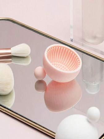 1pc Mini Makeup Brush Cleaner, Silicone Make Up Brush Cleanser Cosmetic Brush Cleaning Mat Scrubber Bowl Brush Washer Drying Tool For Women Girls
