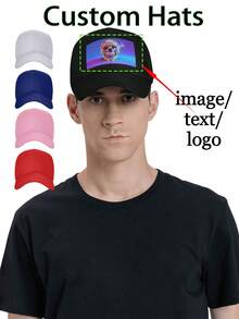 1 pieza Gorra de béisbol personalizada, Gorra con foto personalizada, Imagen/Texto/Logo personalizable, Unisex, Gorra de béisbol con logo personalizable para hombres y mujeres, 5 colores: Negro/Azul/Rosa/Rojo/Blanco. - Negro - Ver 1