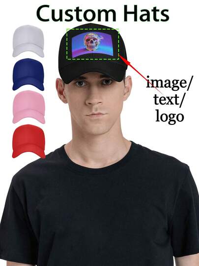 1PC Custom Baseball Cap, Personalized Photo Cap, Customizable Image/Text/Logo, Unisex, Customizable Men's And Women's Logo Baseball Cap, 5 Colors: Black/Blue/Pink/Red/White.