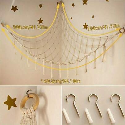 Bohemian Style Hammock Toy Storage Net, Decorative Woven Rope Knot Hammock Plush Toy Corner Rack - Hanging Plush Toy Storage Rack, Suitable For Home | Bedroom Storage And Decoration, Thanksgiving | Party Decoration, Storage | Toy Storage