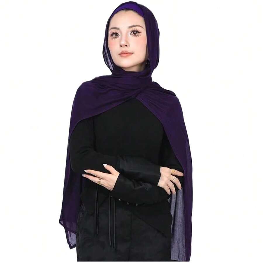 Modal Cotton Hijab Scarf For Women With Undercap Set,DeepPurple - DeepPurple - View 1
