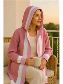 Women's Oversized Open Front Cardigan Sweater - Lightweight Alpaca Wool Long Sleeve Coatigan With Draped Pocket - Hồng - Xem 2