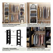 Armario abierto negro, 120*30*160cm, doble barra para colgar ropa + almacenamiento multicapa, perchero multifuncional para dormitorio. - Negro - Ver 6
