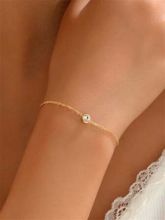 1 pieza Pulsera de acero inoxidable dorado con circonitas incrustadas, elegante y sencilla, perfecta para fiestas, reuniones, banquetes, bailes y como regalo.