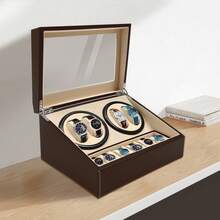 4+6 Automatic Watch Winding Box Deluxe PU Leather Watch Display Organizer - Brown - View 4
