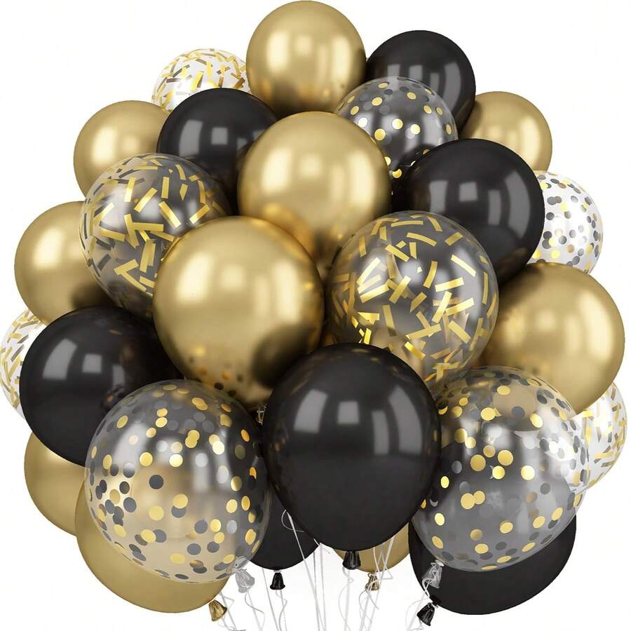 25/50pcs Black And Gold Balloon Set, Includes Metallic Balloons And Latex Balloons, As Well As Gold Sequin Balloons - Foil Sequin Balloons, Elegant And Stylish, Perfect For Weddings, Birthdays, Engagements, Graduations, Valentine's Day, Baby Showers, Bachelorette Parties And Indoor Or Outdoor Party Decorations, Balloon Arches Or Garland Arrangements. - Multicolor - View 1