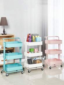 1pc Heavy Duty All-Steel Metal Utility Cart, Reinforced Structure, With Handle, 360° Swivel Wheels, Storage Rack, High Load Capacity, Multi-Function Display Rack - Multicolor - View 3