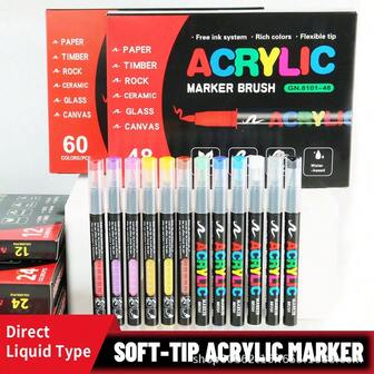 48 Colors Liquid Acrylic Marker Pens, Soft Tip Markers For DIY, Art Students, Waterproof And Non-Bleed, Wholesale