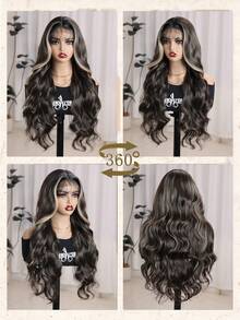 Long Body Wave Hair Wig, Soft Synthetic Lace Wig, Lace Front Wig With Baby Hair Suitable For Women's Daily Parties, 26Inches Synthetic Fiber Imported From Japan Elastic Mesh Cap Suitable For All People Halloween,Costume Party Dress Up Gifts For Women Christmas Decorations Christmas Gifts - Blonde Highlight - View 7