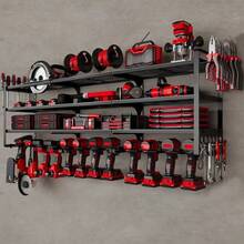 Power Tool Organizer Rack, Heavy Duty Metal Wall Mounted Storage Rack For Garage Organizer, With Screwdriver And Hammer Holder, Father's Day Gift For Men - Black - View 3