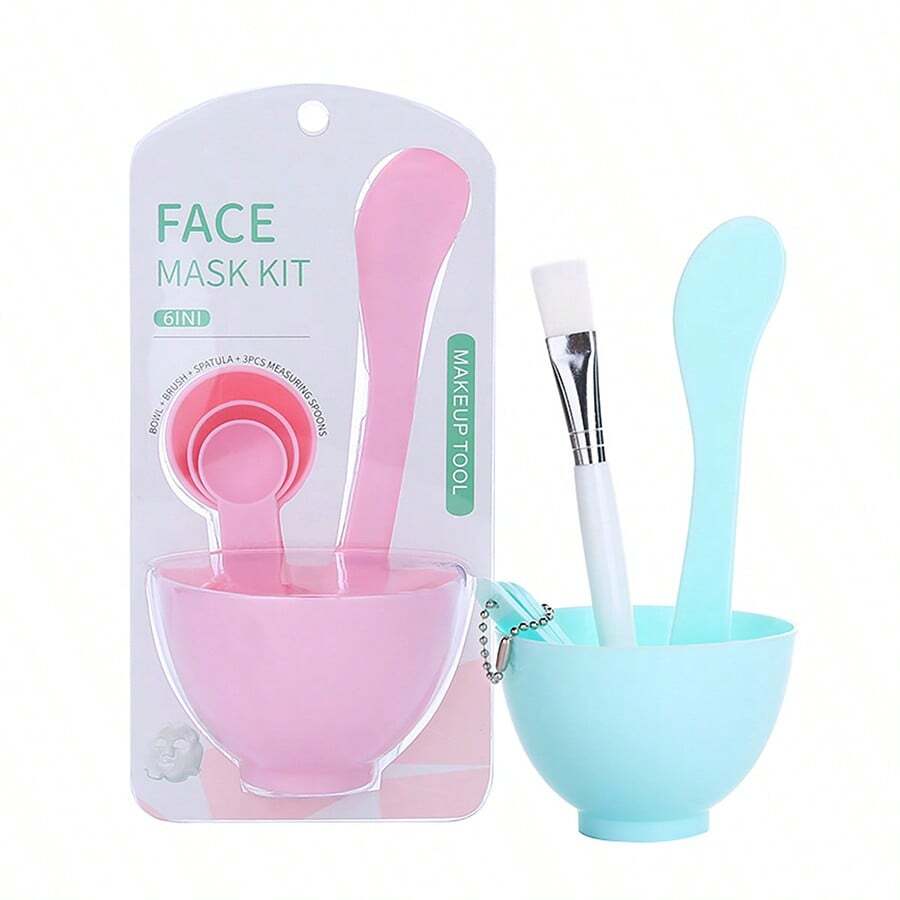 Set de 6 piezas de herramientas para el cuidado de mascarillas faciales, incluye tazón para mascarilla, paleta, raspador, cepillo de silicona, borla, para lavarse la cara, bañarse, yoga, correr