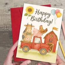 بطاقة تهنئة جذابة بحيوانات المزرعة مع ظرف (11 سم * 16 سم) - تصميم "أطيب التمنيات بعيد الميلاد"، منظر المزرعة مع الشاحنة الحمراء والزهور دوار الشمس، مثالية للعائلة والأصدقاء، مناسبة لاحتفالات عيد الميلاد، بطاقة تهنئة عيد الميلاد | منظر المزرعة | بطاقة ورقية