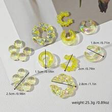 10 件/套时尚跨境彩虹色 C 形编织新月心形星星串珠夹式耳环，彩色亚克力简约优雅耳环套装 - style 1 - 查看 10