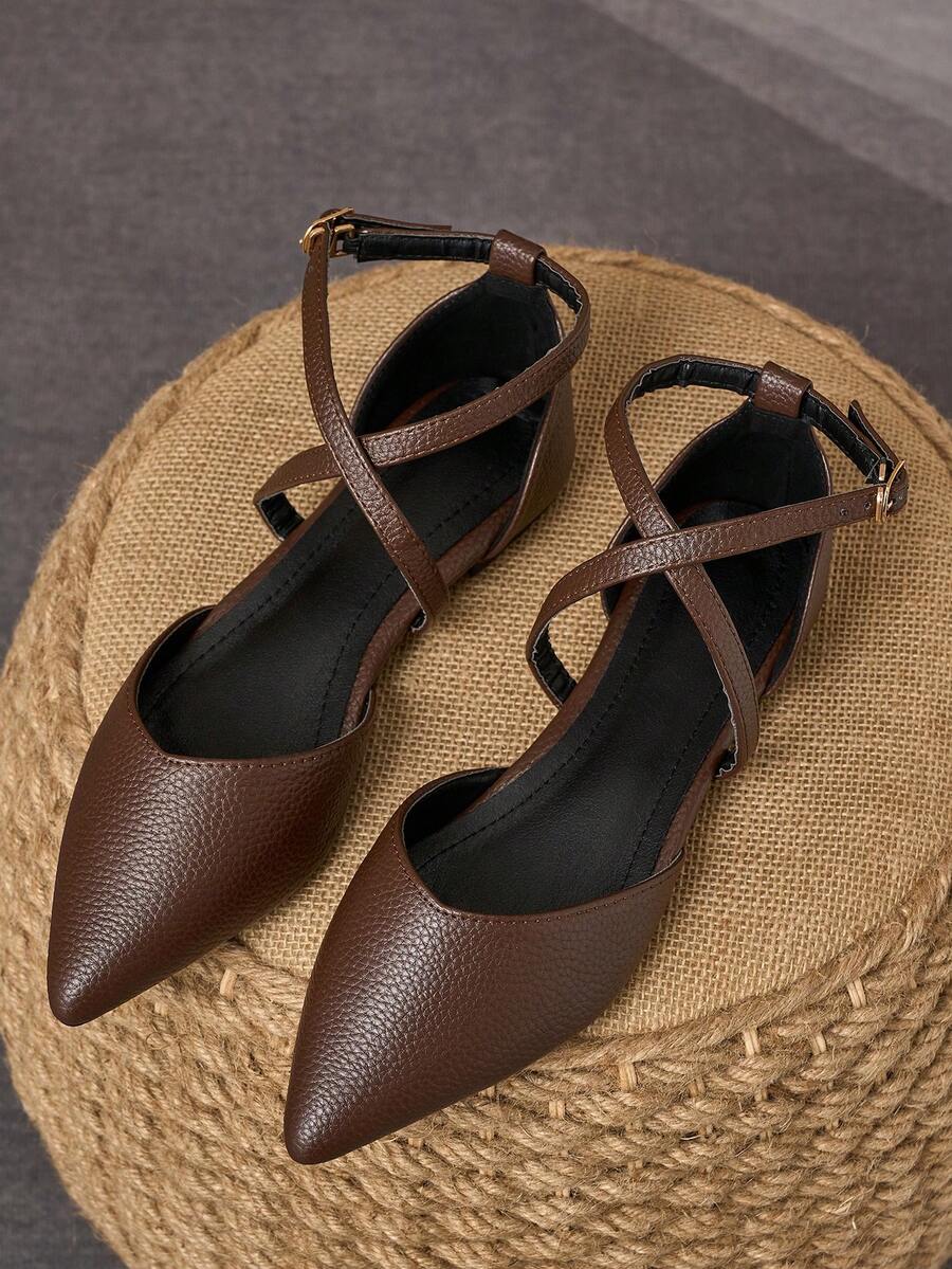 MonaNise Women's Pointed Toe Slip-On Flats, Stylish Casual Outdoor Commute Work Shoes With Ribbon, Comfortable Hollow-Out Loafers, Burgundy, Autumn - Brown - View 1