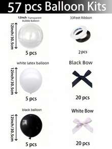 57/112pc Black And Pink Bow Balloon Set Includes Clear Bubble Balls, Black And White Bows, And Glue. It's An Essential Decoration For Various Celebrations, Suitable For Birthday Parties, Anniversaries, Wedding Decorations, Valentine's Day Gifts, Mother's Day Gifts, And New Year's Gifts. It's Also A Great Room Backdrop Decoration. - Black and White - View 12