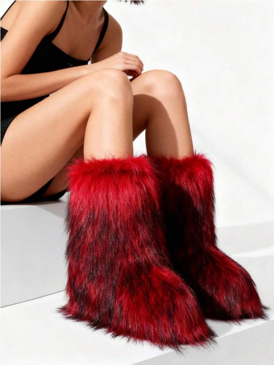 New Winter Warm Plush Faux Fur Snow Boots For Women - Dark Grey & Brown & Black Ankle Booties With Soft Lining, Cozy Slip-On Design For Cold Weather Outdoor & Indoor Wear Unisex Short Ankle Faux Raccoon Fur Snow Boots - Solid Classic Color, Super Smooth Fur Touches The Ground, Perfect For Christmas & Halloween, Y2K Style! Y2K Fashion Men's & Women's Snow Boots - Faux Raccoon Fur, Silky Smooth Floor-Reaching Fur, Solid Classic Shade, Ideal For Christmas & Halloween! Short Ankle Unisex Snow Boots With Faux Raccoon Fur - Solid Classic Color, Ultra-Smooth Fur Hits The Ground, Must-Have For Christmas & Halloween, Edgy Y2K Vibe! Christmas & Halloween Essential Faux Raccoon Fur Snow Boots (Unisex) - Solid Classic Hue, Smooth Fur Touches The Floor, Stylish Y2K Look! Y2K Short Ankle Snow Boots For Men & Women - Faux Raccoon Fur, Super Smooth Floor-Length Fur, Solid Classic Color, Great For Christmas & Halloween Celebrations! - 紅色 - 查看 1