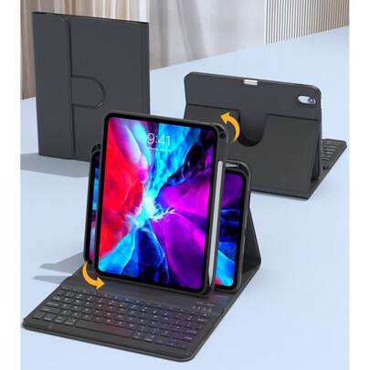 360°旋转键盘保护套，带无线蓝牙键盘，兼容iPad A16（第11/10代）、iPad Air 10.9（第4/5代）、iPad Air 11（M2/M3）、iPad Pro 11（第7/8/9代，10.2英寸/9.7英寸）、iPad Pro 11、iPad Mini 6/7，黑色，PMMA和PU皮革材质，150mAh电池