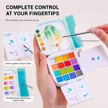 1 Set Of Solid Pigment Portable Watercolor Paint Box, 16 Colors Of Solid Pigments Come With Palette Brushes, Bright Colors When Dipped In Water, Portable Art Painting Paint Set For Outdoor Sketching, Art Special Painting Tools, Students Can Use It As Christmas And New Year Gifts - Multicolor - View 4