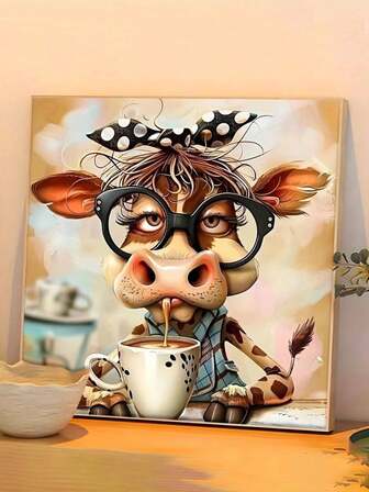 Kit de pintura de diamantes 5D con herramientas, patrones de mosaico de diamantes acrílicos de vaca caprichosa por números y letras, pintura de decoración del hogar y regalo festivo