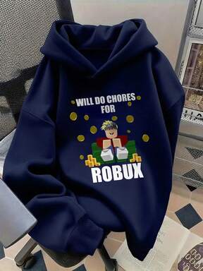 1pc Tween Boy Casual Printed Pullover Hoodie Sweatshirt, Thermal Lined, Long Sleeve, Autumn/Winter