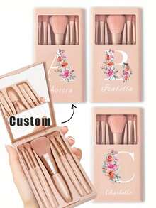 Customized Soft & Fluffy Makeup Brush Set With Mirror, Personalized Professional Makeup Brush Set, Makeup Tools, Soft Bristles, Portable, Includes Foundation Brush And Eyeshadow Brush, Christmas Gift, 26 Letter Design, Customizable With Your Initial - one-size - View 2