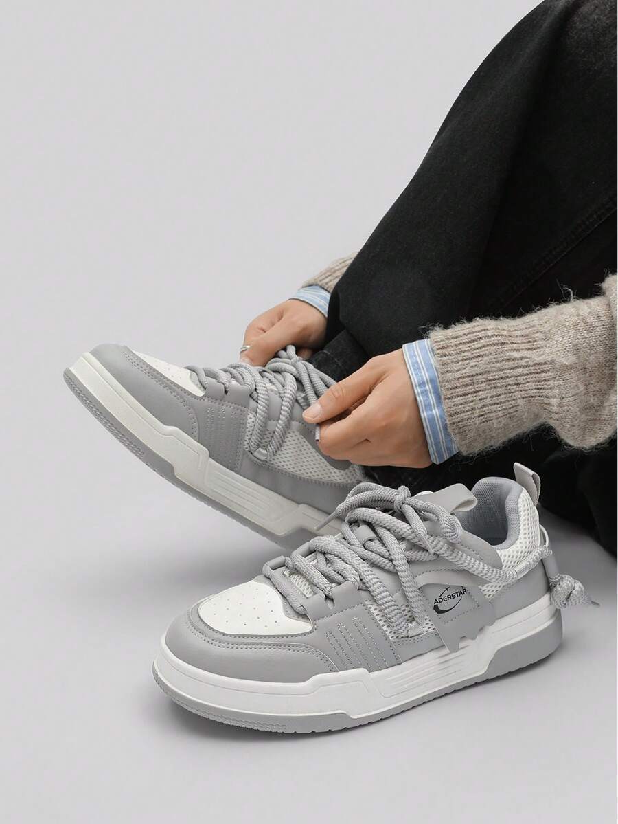 Lightweight & Breathable Low-Top Casual Chunky Sneakers, Versatile For Men - 白灰 - 查看 1
