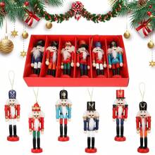 Decoraciones Navideña Marionetas Cascanueces 6 Piezas,Este juego de adornos navideños de cascanueces de 6 piezas incluye figuras de madera brillante con la boca abierta. Perfecto para decorar el árbol de Navidad y como adorno de escritorio. - Rojo - Ver 1