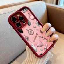 Cubierta de teléfono con borde negro y diseño rosa con cristales corazones flores y estrellas para mujer estilo boho elegante ideal para uso diario y ocasiones especiales - Burdeos - Ver 6