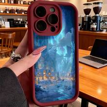 Cubierta de teléfono con borde negro diseño de paisaje mágico con auroras boreales y pueblo iluminado para uso diario y trabajo en oficina - Blanco - Ver 4