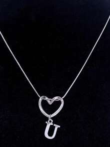Women's Minimalist Heart & 26 Initials Pendant Necklace - Fashion Versatile Jewelry For Daily Wear & Lover Gift - Silver - View 8