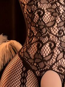 Plus Size Women's Sexy Lingerie, Elegant Black Lace Mesh Jumpsuit - Sexy Lingerie, Open Crotch Design, Hollow-Out Jumpsuit, Women's Jumpsuit And Sexy Tight Pants - Black - View 5