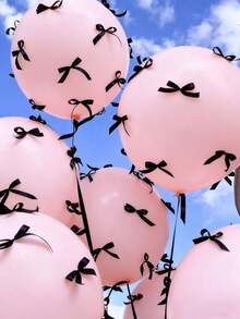57/112pc Black And Pink Bow Balloon Set Includes Clear Bubble Balls, Black And White Bows, And Glue. It's An Essential Decoration For Various Celebrations, Suitable For Birthday Parties, Anniversaries, Wedding Decorations, Valentine's Day Gifts, Mother's Day Gifts, And New Year's Gifts. It's Also A Great Room Backdrop Decoration. - Black and White - View 4
