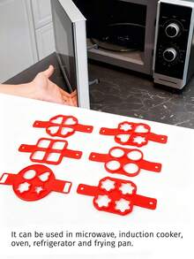 1pc/2pcs Silicone Egg Ring Mold, Non-Stick Egg Pancake Maker, Reusable Egg Cooking Rings - Red - View 6