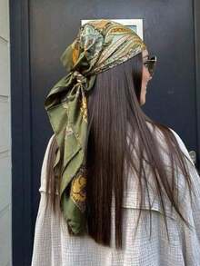 35 Inch (Approximately 88.9 Cm) Large Square Satin Headscarf -1 Piece Satin Headscarf Women's Silk Headscarf - 紅色 - 查看 9