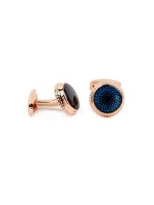 Shiny Blue Floral Pattern Round Rose Gold Men's Cufflinks - A - View 5