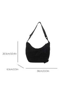 Túi đeo vai họa tiết da báo thời trang, túi đeo chéo quai rộng phong cách tối giản giản dị dành cho sinh viên với nhiều kiểu dáng khóa kéo, phù hợp cho sinh viên, đi làm, mua sắm, sử dụng hàng ngày - màu đen - Xem 5