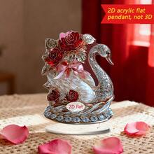 Enfeite de mesa em formato de rosa para o Dia dos Namorados (1 unidade), com design de cisne e rosa vermelha, ideal para decoração de mesa de escritório, presente para o Dia dos Namorados/Dia das Mães, feito de acrílico 2D. - Multicolorido - Ver 5