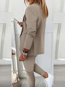 2pcs Women's Suit Set: Lapel Collar Jacket And Elastic Waist Pants