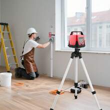 Rotary Laser Level Kit, 1650ft 360-Degree Self Leveling Red Horizontal Laser Transit,With Tripod,Receiver,Remote Control, Scale,Toolcase, IP66 Waterproof, 0.80in/100ft Precision For Construction - 查看 1