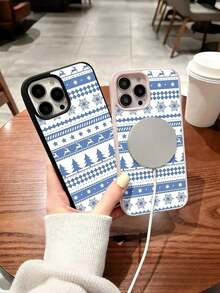 Funda magnética para phone 17 Pro con diseño de árbol de Navidad, renos y copos de nieve. Compatible con phone 17, 16, 15, 14 y 13 Pro. Funda acrílica + TPU antigolpes para phone 12, 11 Pro Plus, S25/S24/S23/S22/FE/Ultra, estilo Y2K, para hombres, mujeres y niñas. Color: azul y blanco. - Rosa - Ver 5