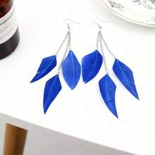 Retro Bohemian Tassel Earrings For Women, Elegant Vacation Personalized Feather Chain Dangle Earrings - Multicolor - View 6