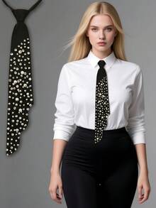 1pc New Luxury Pre-Tied Necktie, Women's Lightweight Luxury Necktie, Uniform Shirt Accessory, Niche Photography, School Style For Dress For Christmas Decor