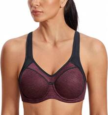 SYROKAN Women's Full Support High Impact Racerback Lightly Lined Underwire Sports Bra - 深紅色花灰 - 查看 7