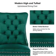 4 Piece Set Velvet Upholstered Dining Chairs, Wingback Side Chairs Button Tufted With Solid Wood Legs For Kitchen,Dining Room. - 綠色 - 查看 6