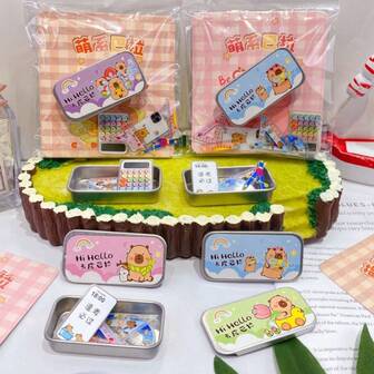 Estilo aleatorio 7/8 piezas - Juego de mini casa de juguete y oficina - Pequeños muebles, mini libros, calculadoras y decoraciones de escritorio de estilo coreano, colores suaves (compatible con casas de juguete, modelos 3D, coleccionistas)