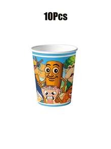 Brainrot Cartoon Tableware Set, Includes Tung Tung Tung Sahur Birthday Theme Party Plates, Dishes, Napkins, Cups, Suitable For Holiday Decorations, Can Be Used For Camping, Picnics, Parties, Backyard Bars, Etc. - Multicolor - View 9