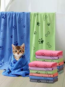 1pc/2pcs Soft & Absorbent Microfiber Pet Towel, Cute Paw Print, Bone, Bear, Rabbit Design, 50cm*100cm, Quick Drying, Cartoon Print Pet Bathing Towel, Ideal For Drying Cats, Dogs, Pet Grooming - Multicolor - View 2